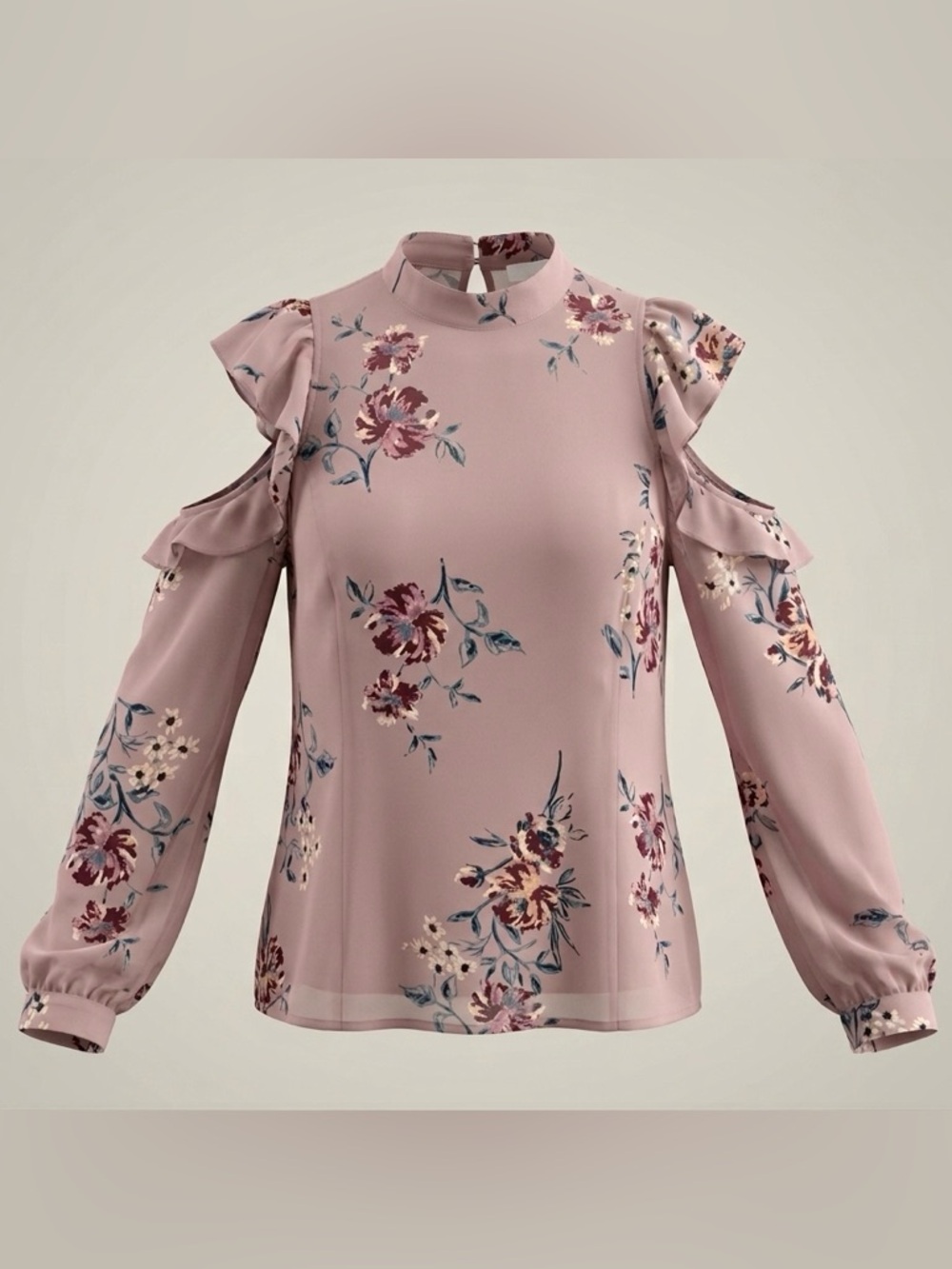 ASTR The Label Dusty Rose Floral Cold Shoulder Blouse Size S Ruffle Romantic